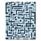 Cool Blue Geometric Maze Rug