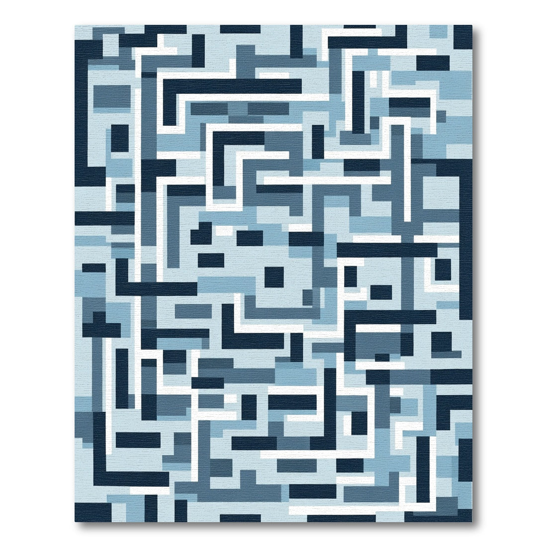 Cool Blue Geometric Maze Rug