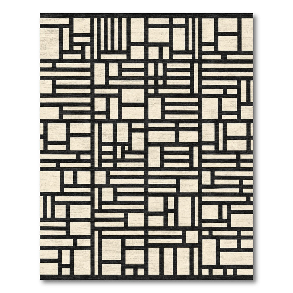 Minimalist Black Beige Geometric Interlock Rug