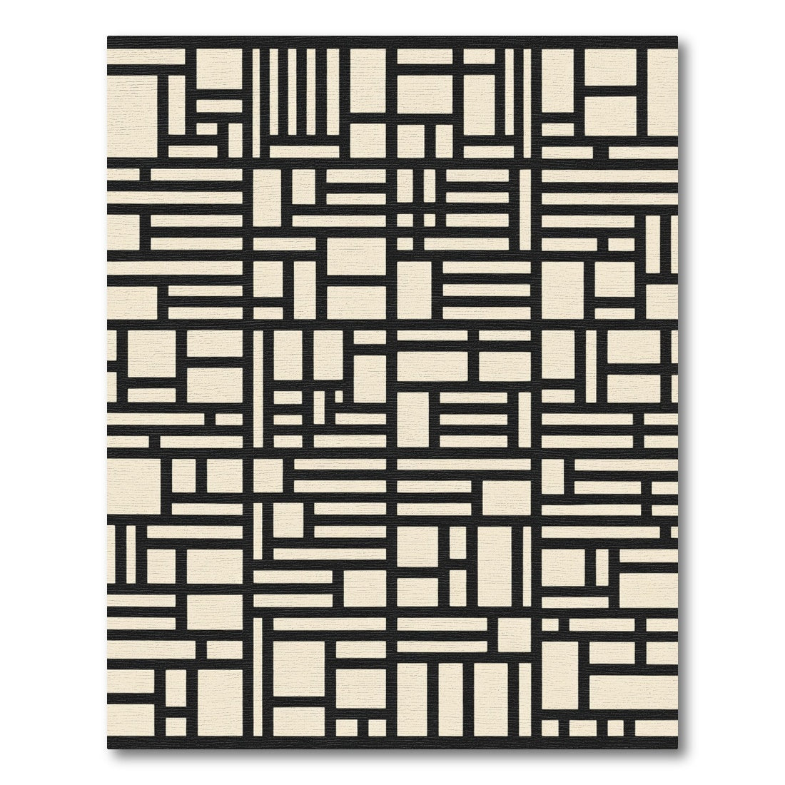 Minimalist Black Beige Geometric Interlock Rug