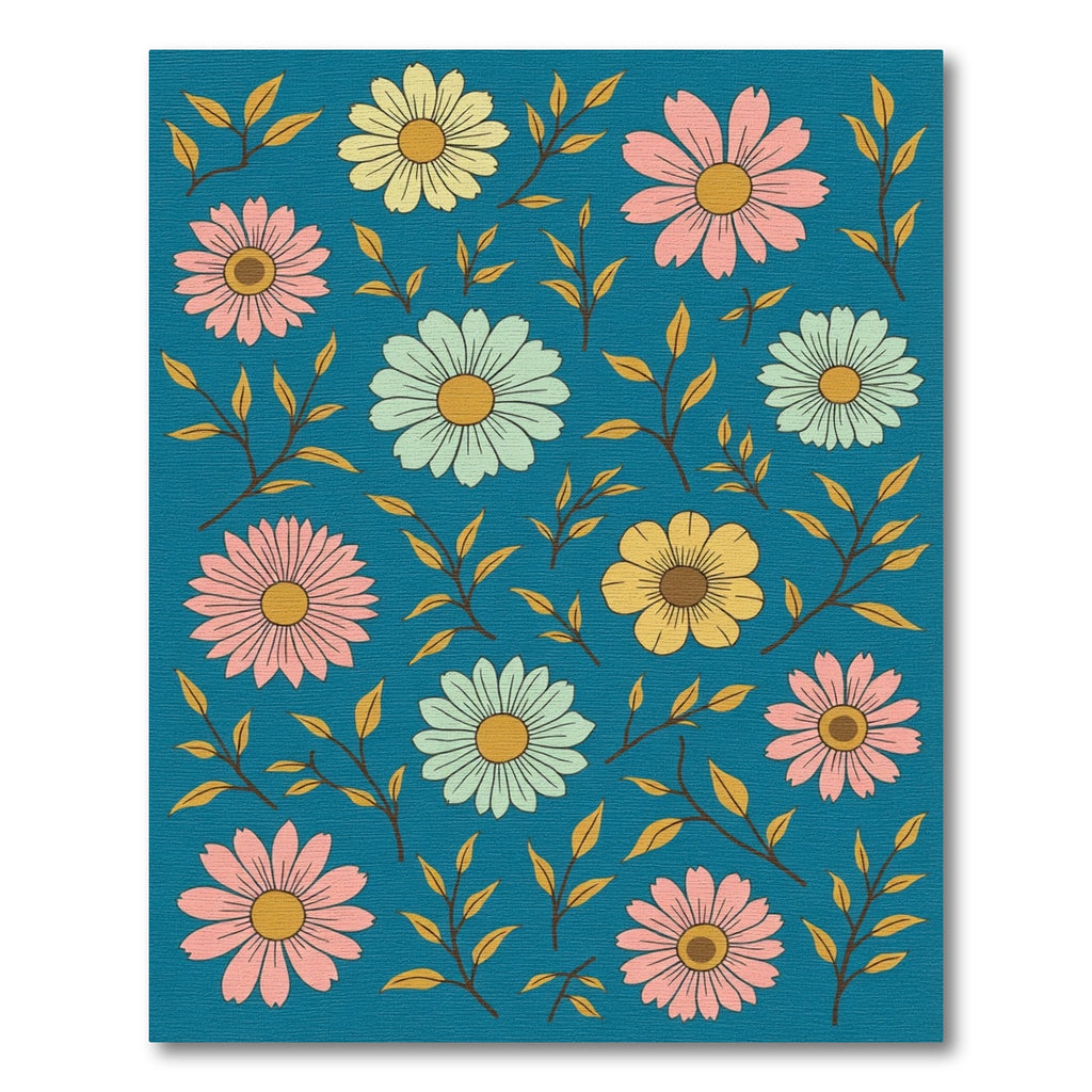 Retro Floral Sprigs Teal Rug