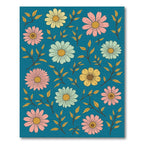 Retro Floral Sprigs Teal Rug