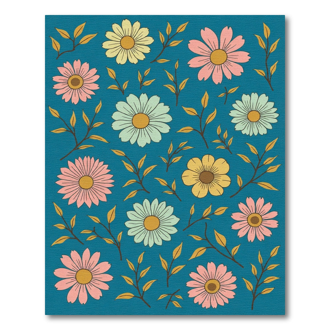 Retro Floral Sprigs Teal Rug