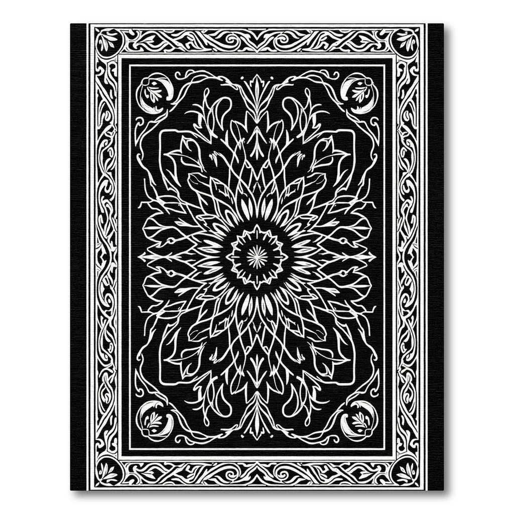 Monochromatic Floral Mandala Border Rug