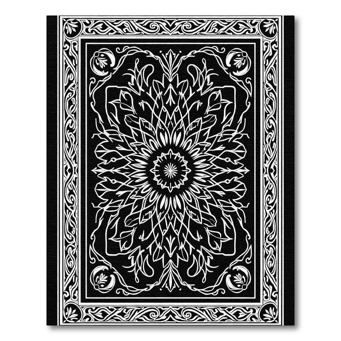 Monochromatic Floral Mandala Border Rug