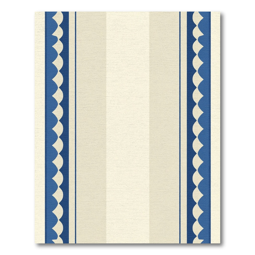 Cream Blue Scalloped Stripe Rug