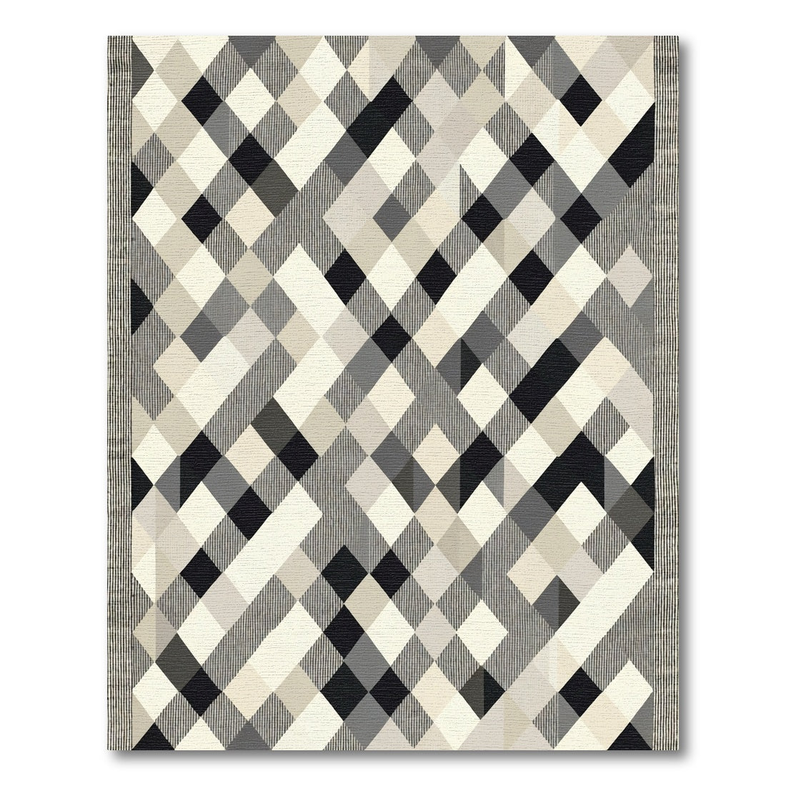 Monochromatic Plaid Geometric Diamond Rug
