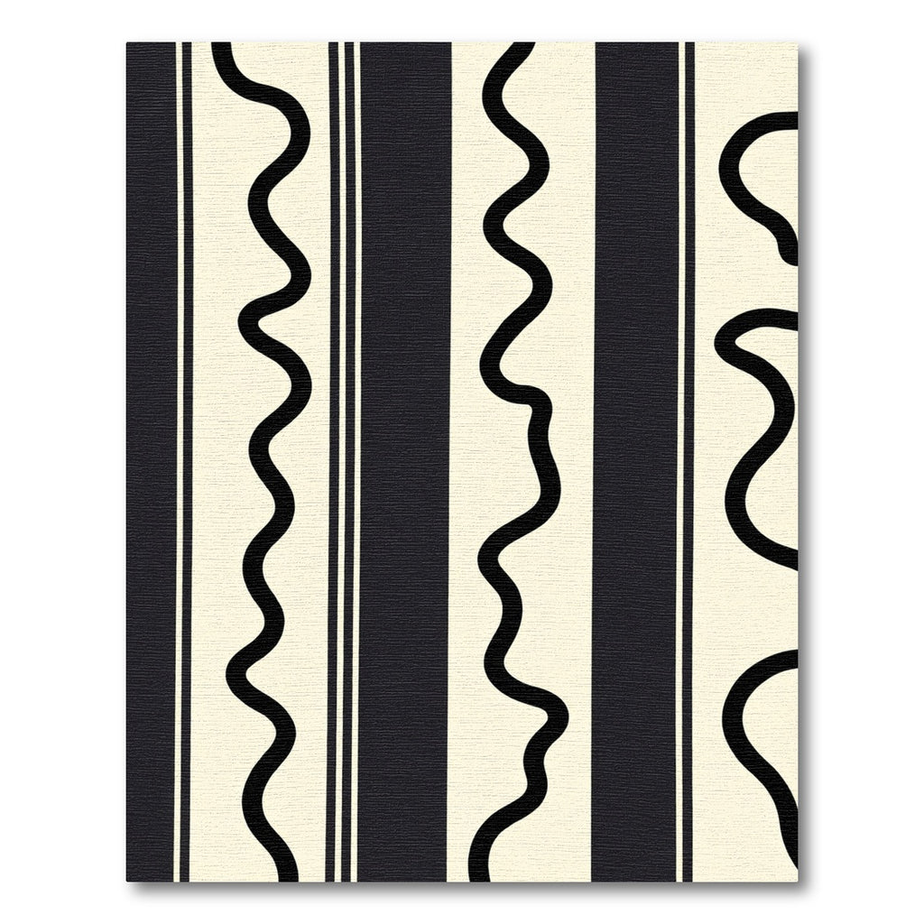 Cream Black Wavy Stripe Rug
