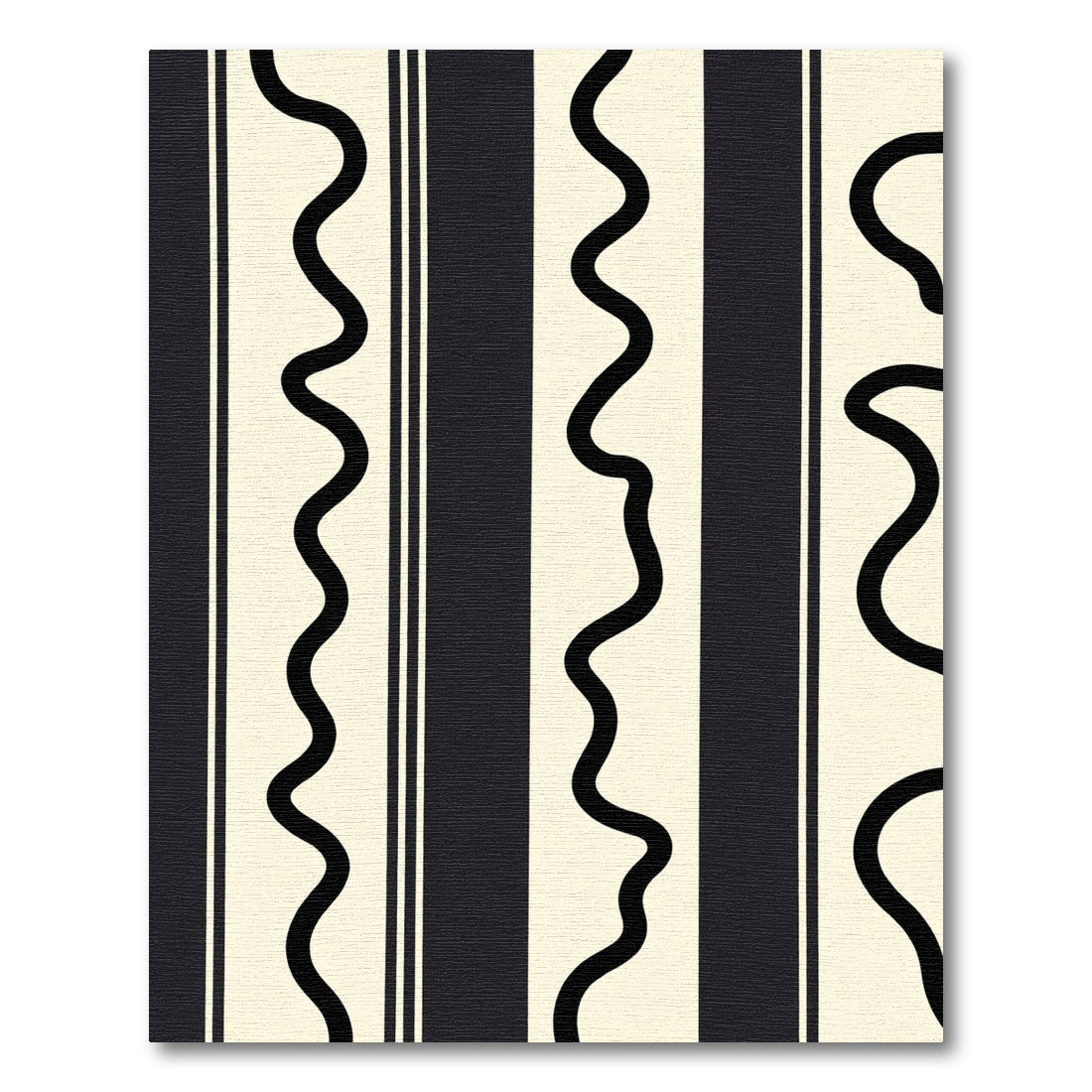 Cream Black Wavy Stripe Rug
