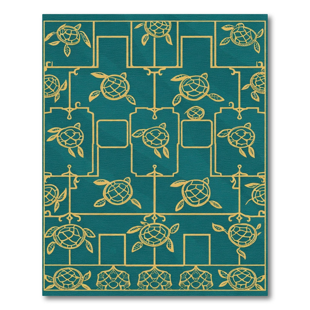 Gold Turtles Teal Geometric Rug