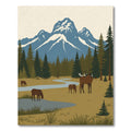 Woodland Mountain Deer Landscape Scene Rug