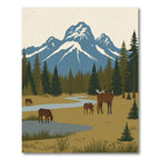 Woodland Mountain Deer Landscape Scene Rug