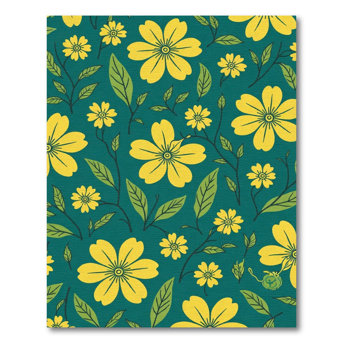 Yellow Floral Branches Teal Background Rug