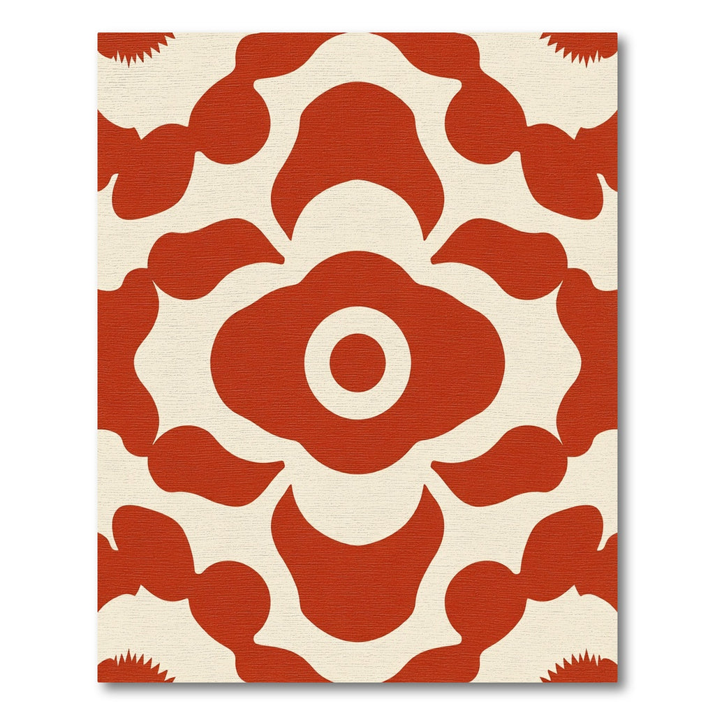 Bold Red Floral Concentric Circles Rug