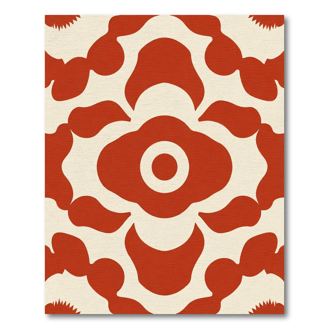 Bold Red Floral Concentric Circles Rug