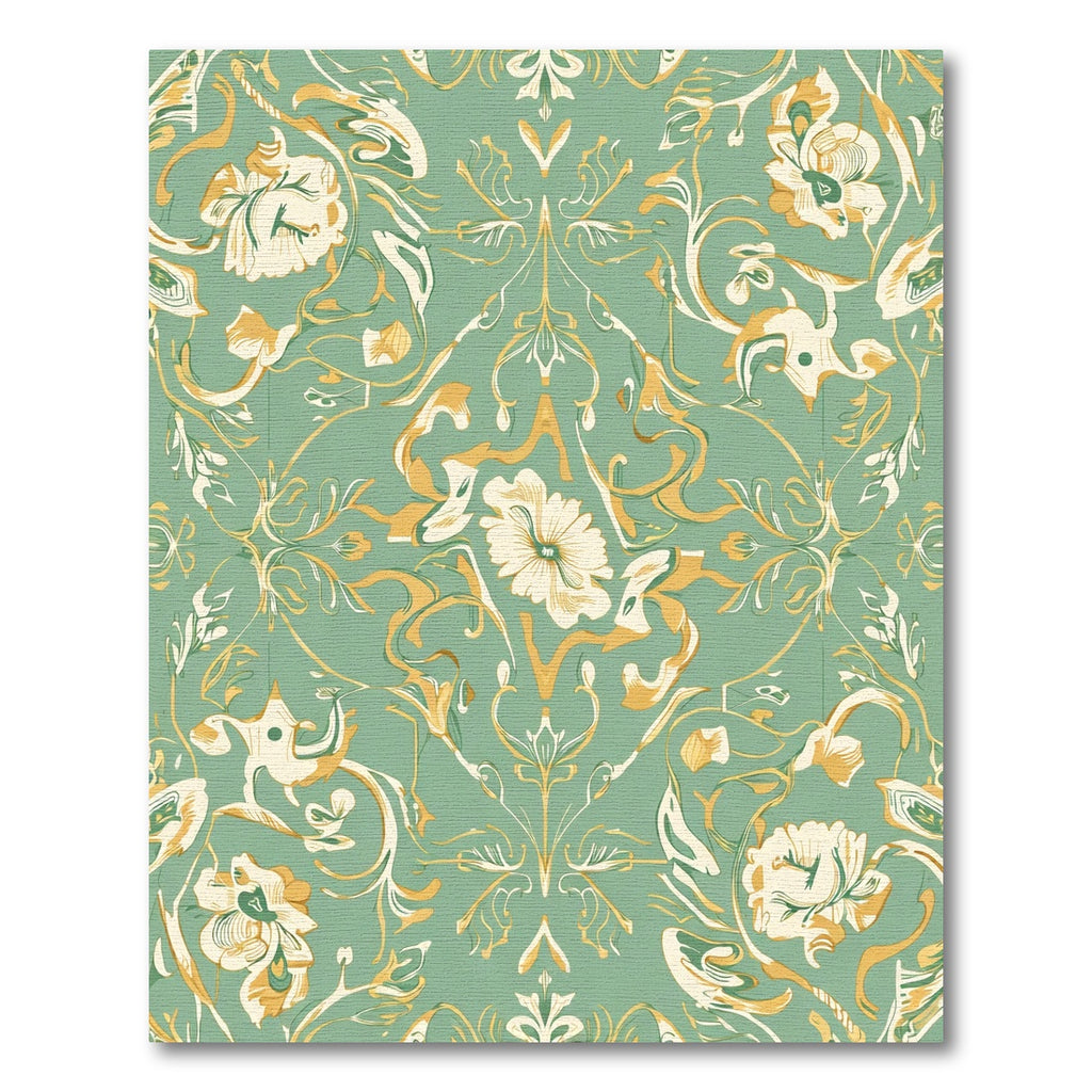 Mint Green Floral Scroll Art Nouveau Rug