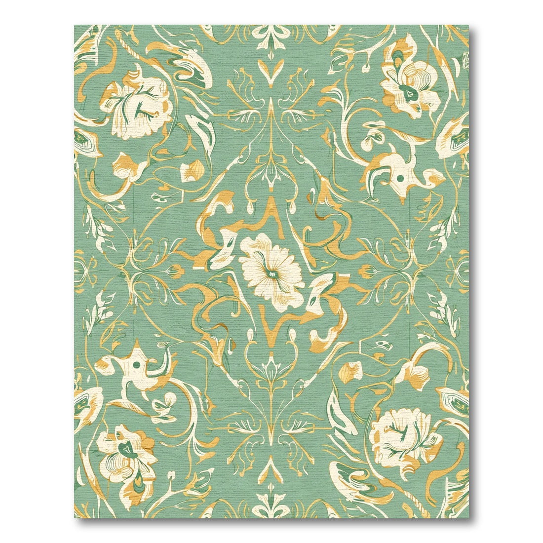 Mint Green Floral Scroll Art Nouveau Rug