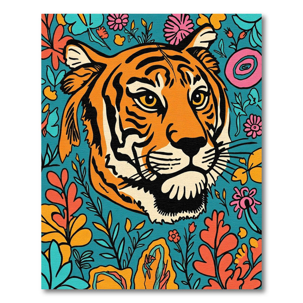 Vibrant Orange Tiger Floral Burst Rug