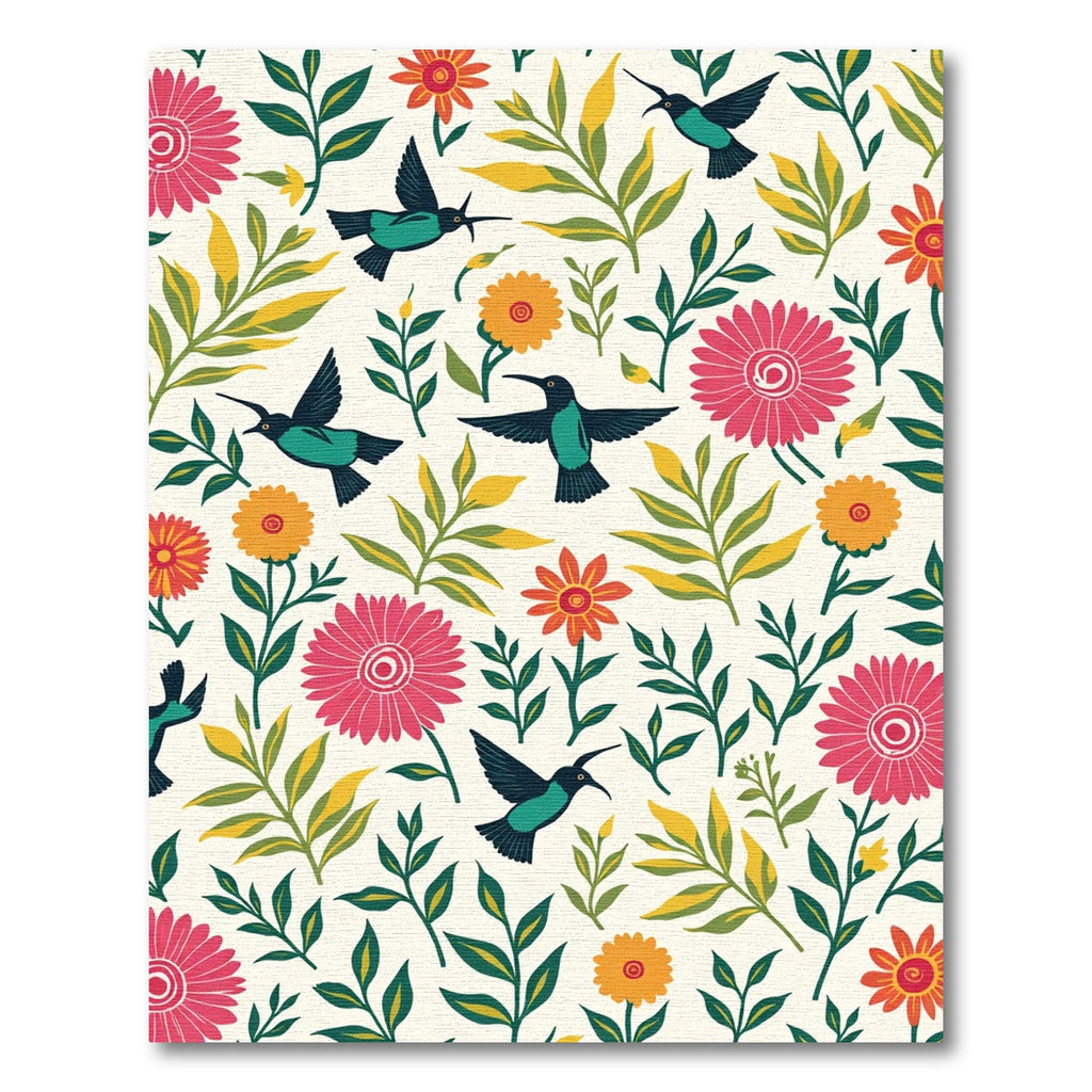 Radiant Pink Floral Teal Hummingbird Garden Rug
