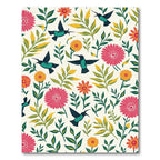 Radiant Pink Floral Teal Hummingbird Garden Rug