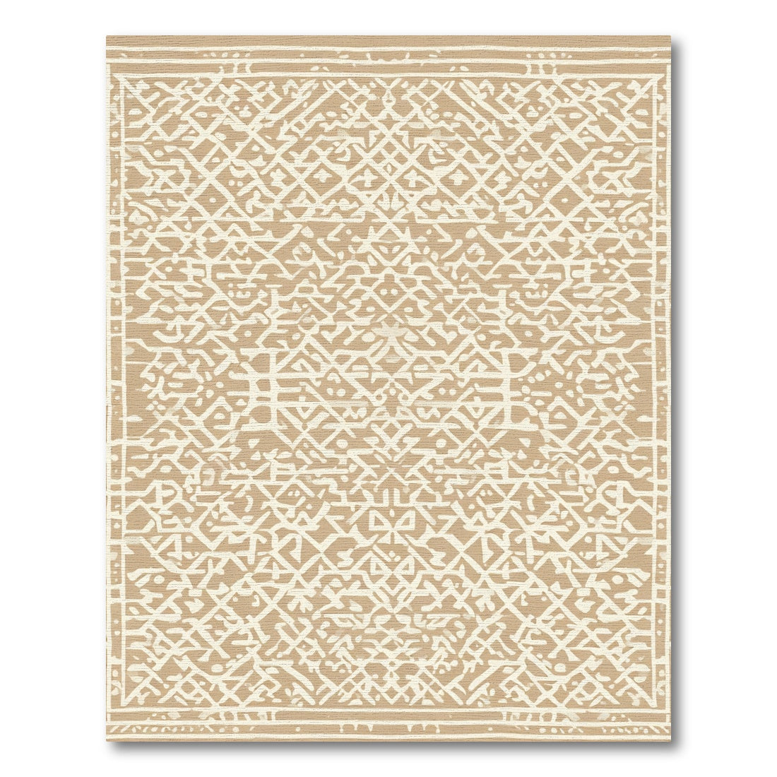 Tan And White Geometric Lattice Rug