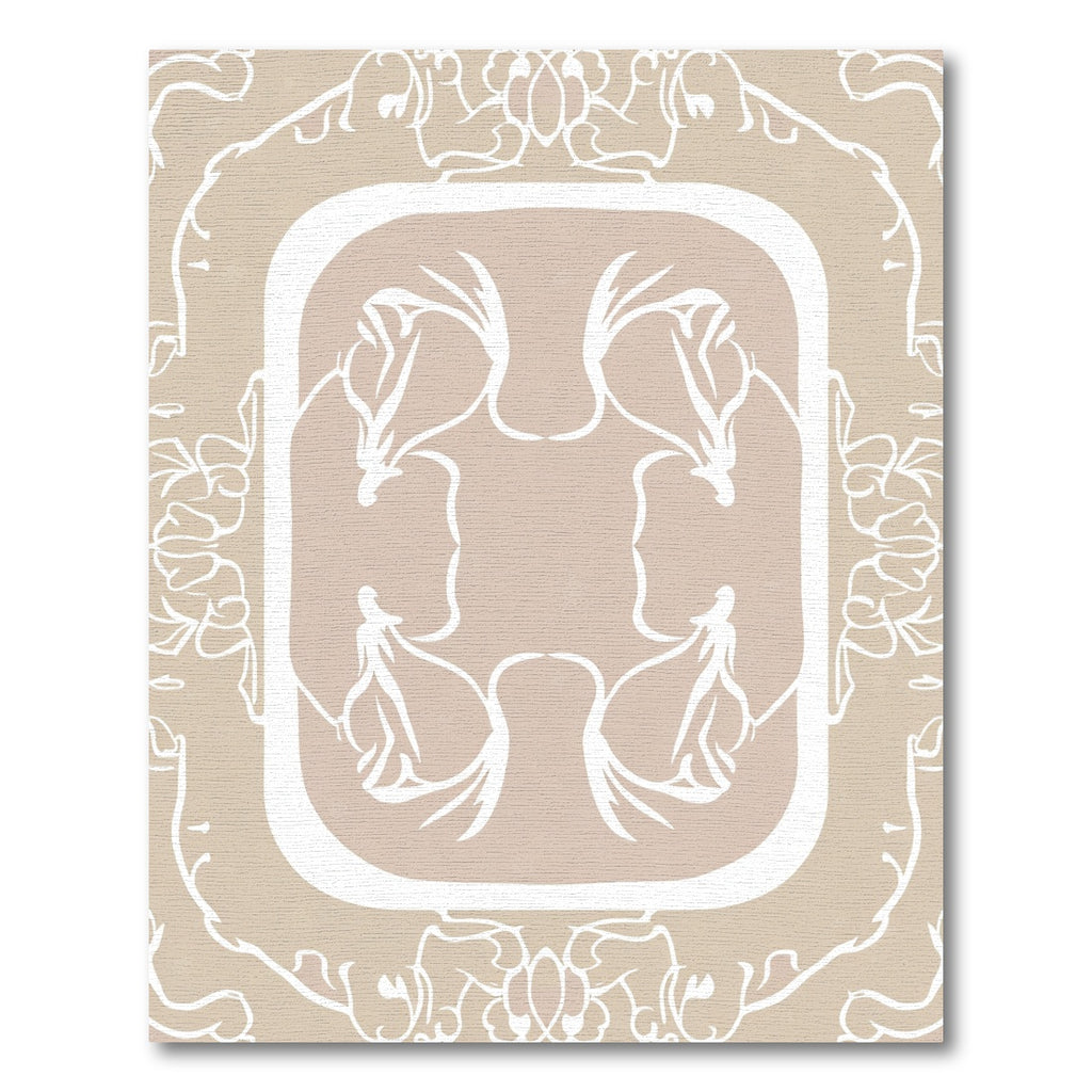 Cream Abstract Floral Scrollwork Frame Rug