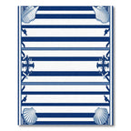 Nautical Blue White Striped Seashell Anchor Border Rug