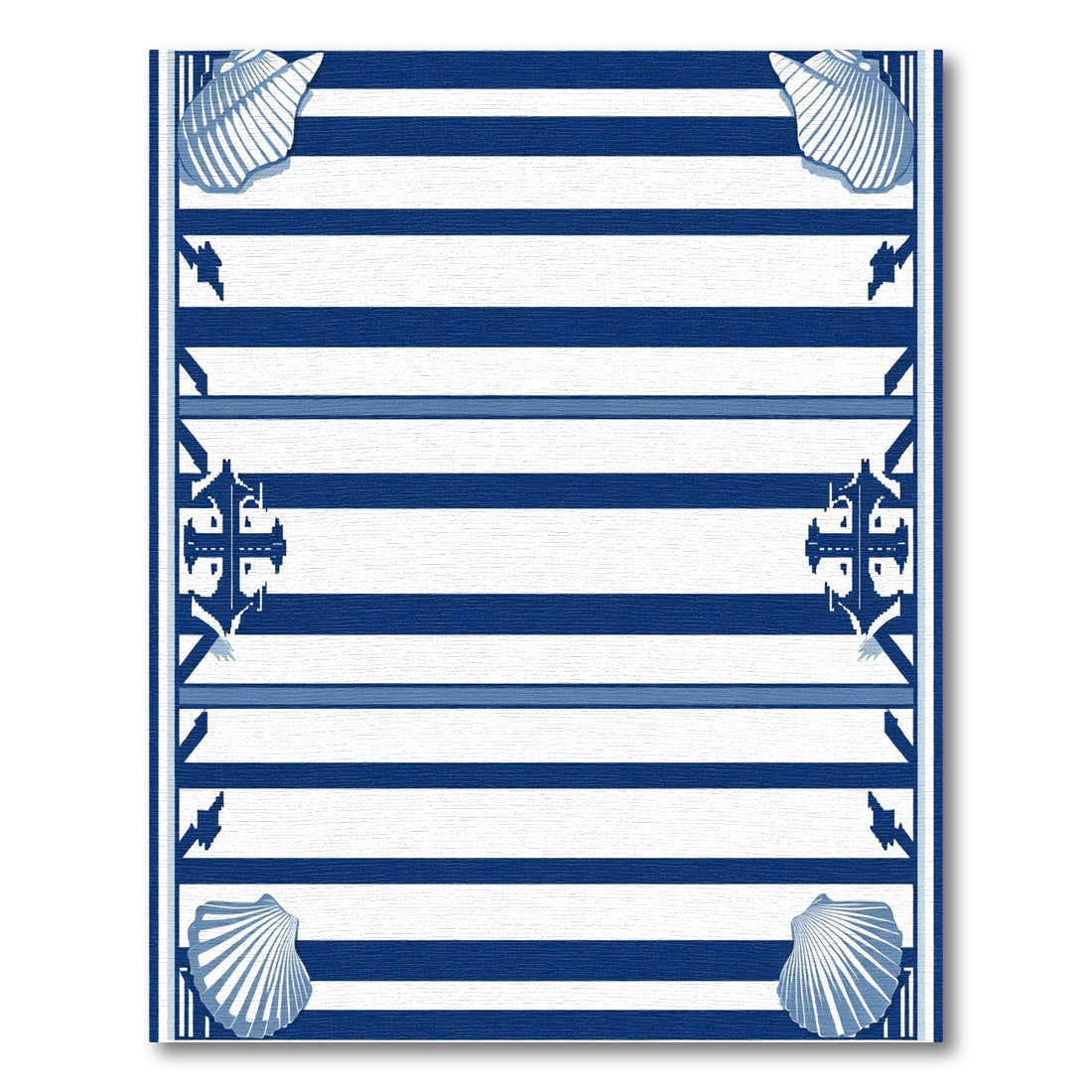 Nautical Blue White Striped Seashell Anchor Border Rug