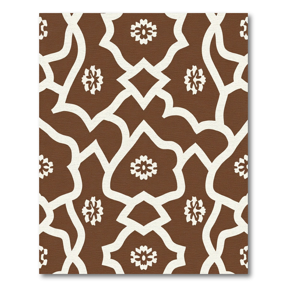 Brown White Lattice Floral Detail Rug