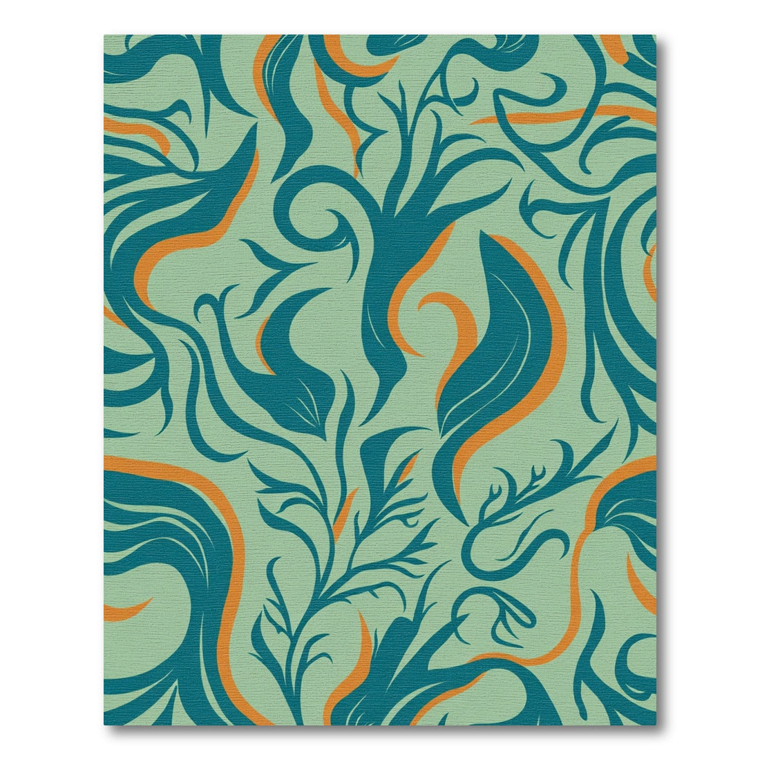 Teal Orange Floral Vine Swirls Rug
