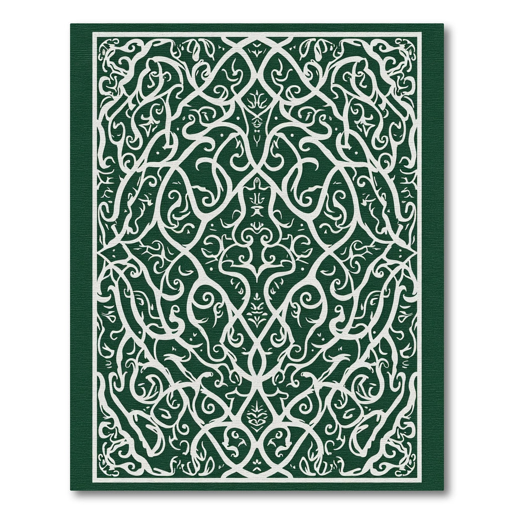 Intricate White Vine Mandala Emerald Rug