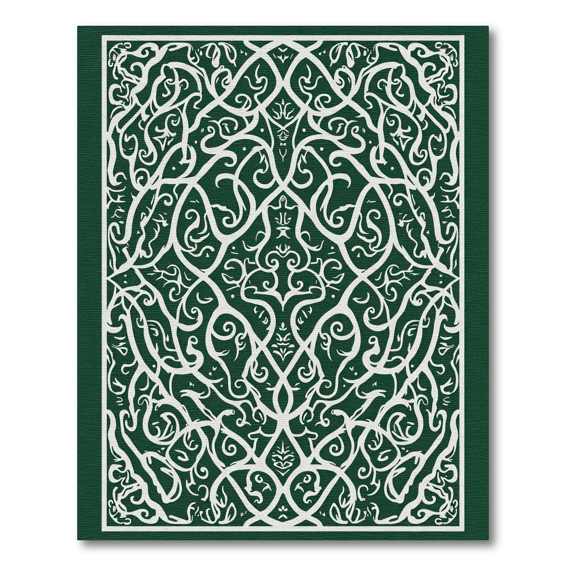 Intricate White Vine Mandala Emerald Rug