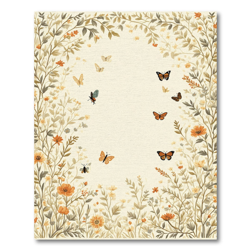Whimsical Orange Butterfly Garden Bloom Rug