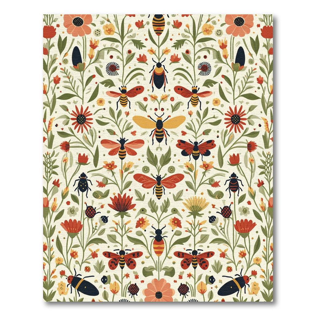 Whimsical Insect Garden Floral Arrangement Rug