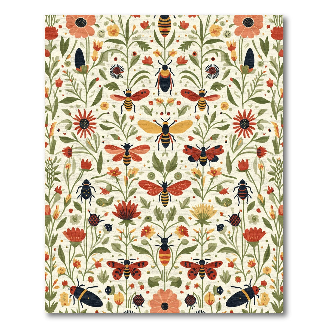 Whimsical Insect Garden Floral Arrangement Rug