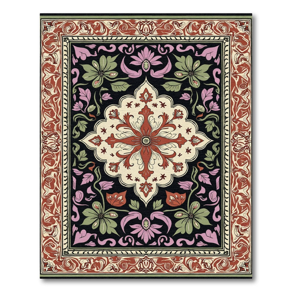 Crimson Floral Garden Medallion Rug