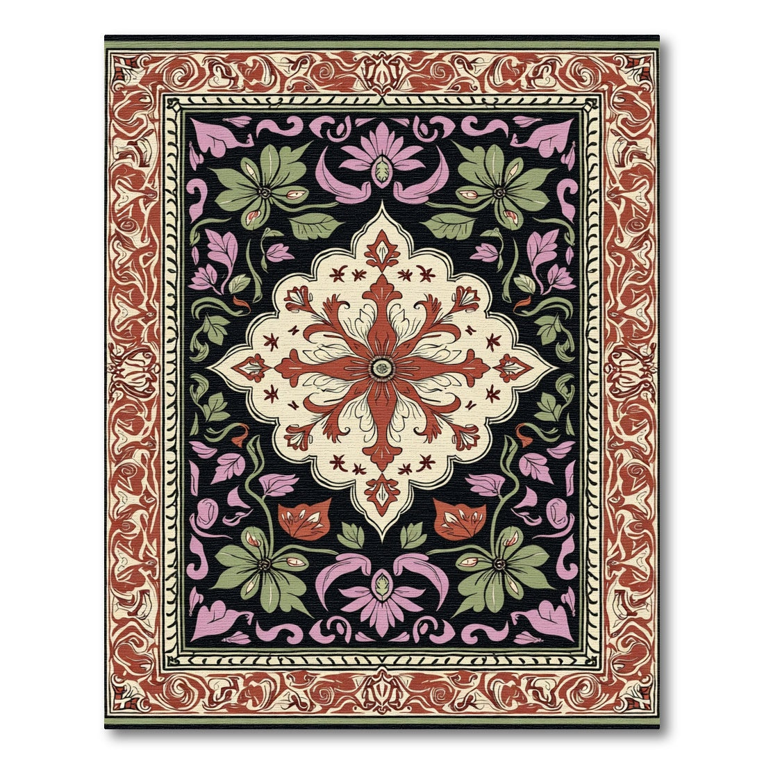 Crimson Floral Garden Medallion Rug
