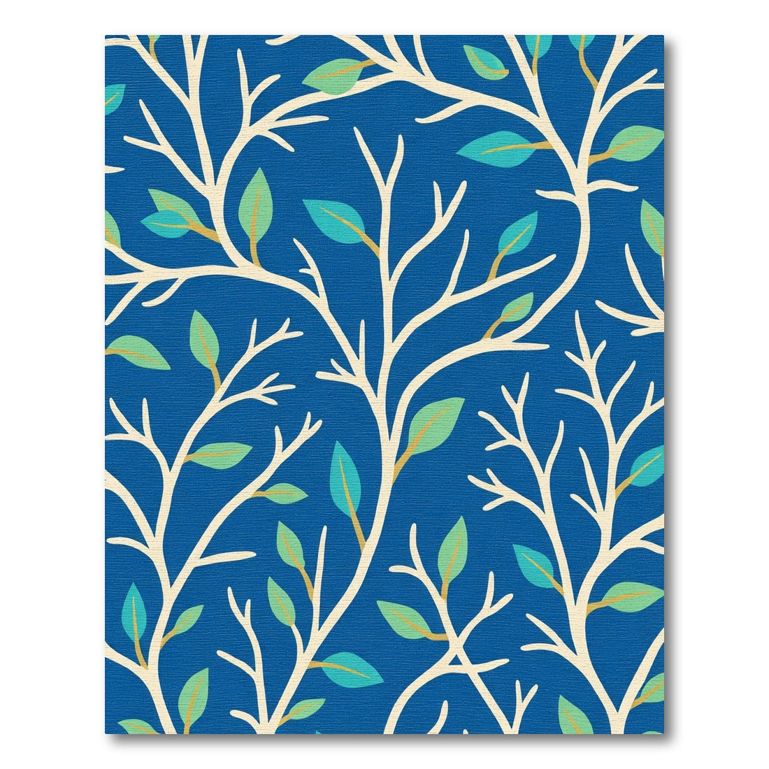 Midnight Blue Branch Leaf Arrangement Rug
