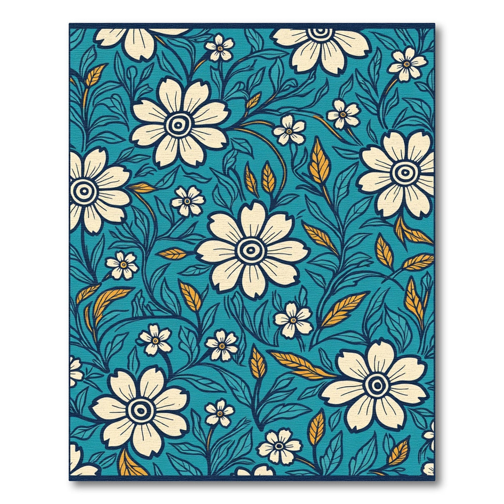 Coastal Blue Cream Floral Vines Rug