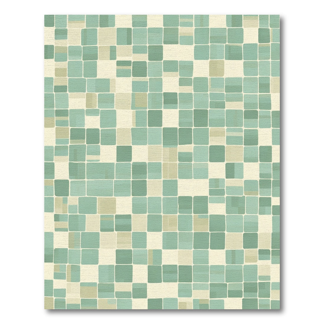Mint Green Cream Tile Mosaic Rug