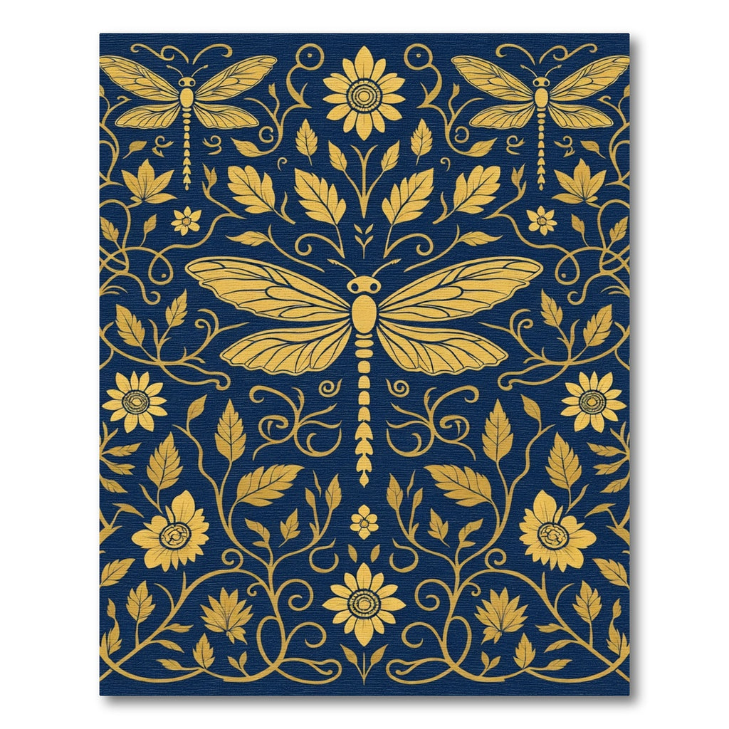 Golden Dragonfly Garden Blue Rug