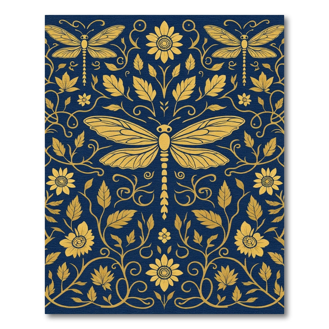 Golden Dragonfly Garden Blue Rug