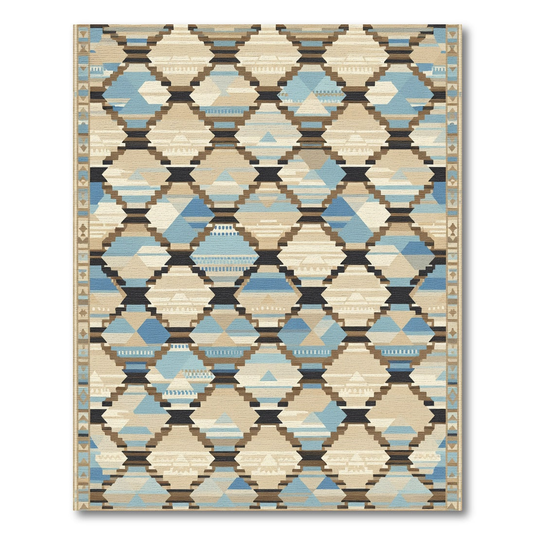 Geometric Diamond Shapes Blues Tans Rug
