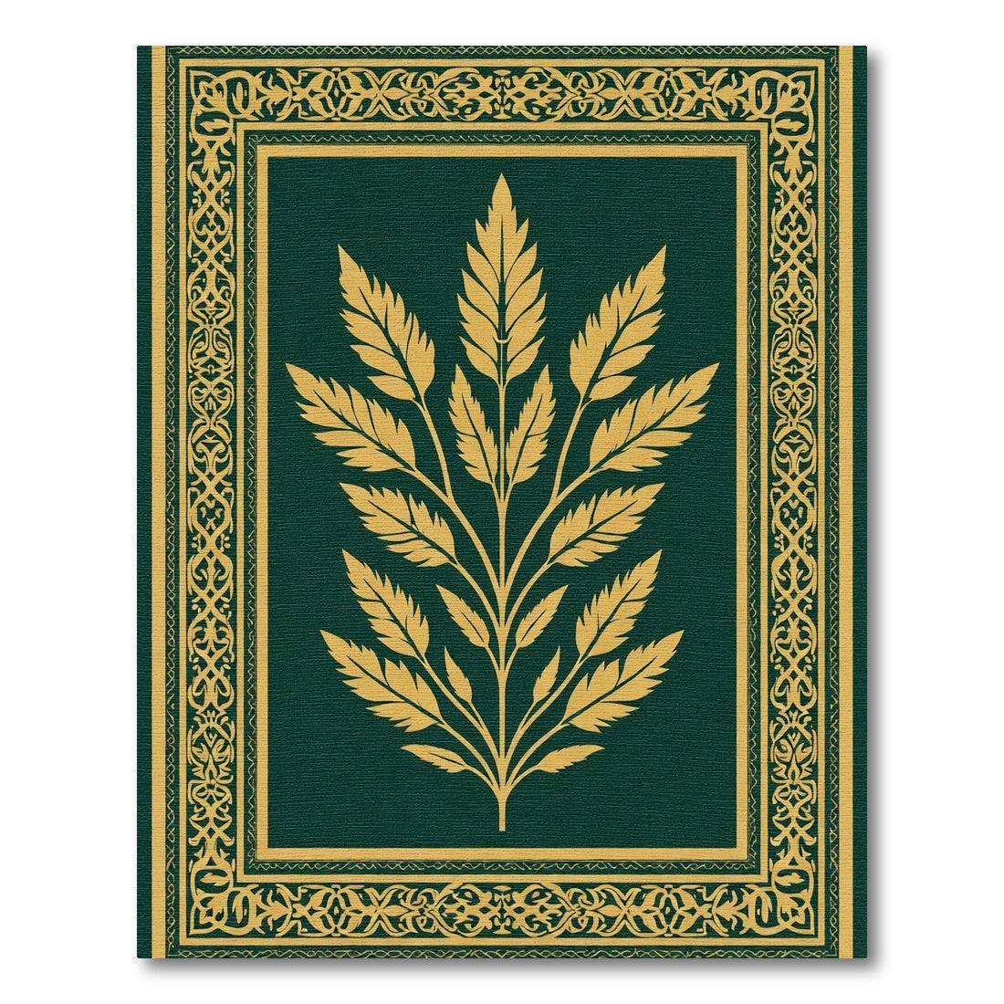 Emerald Golden Leaf Botanical Frame Rug