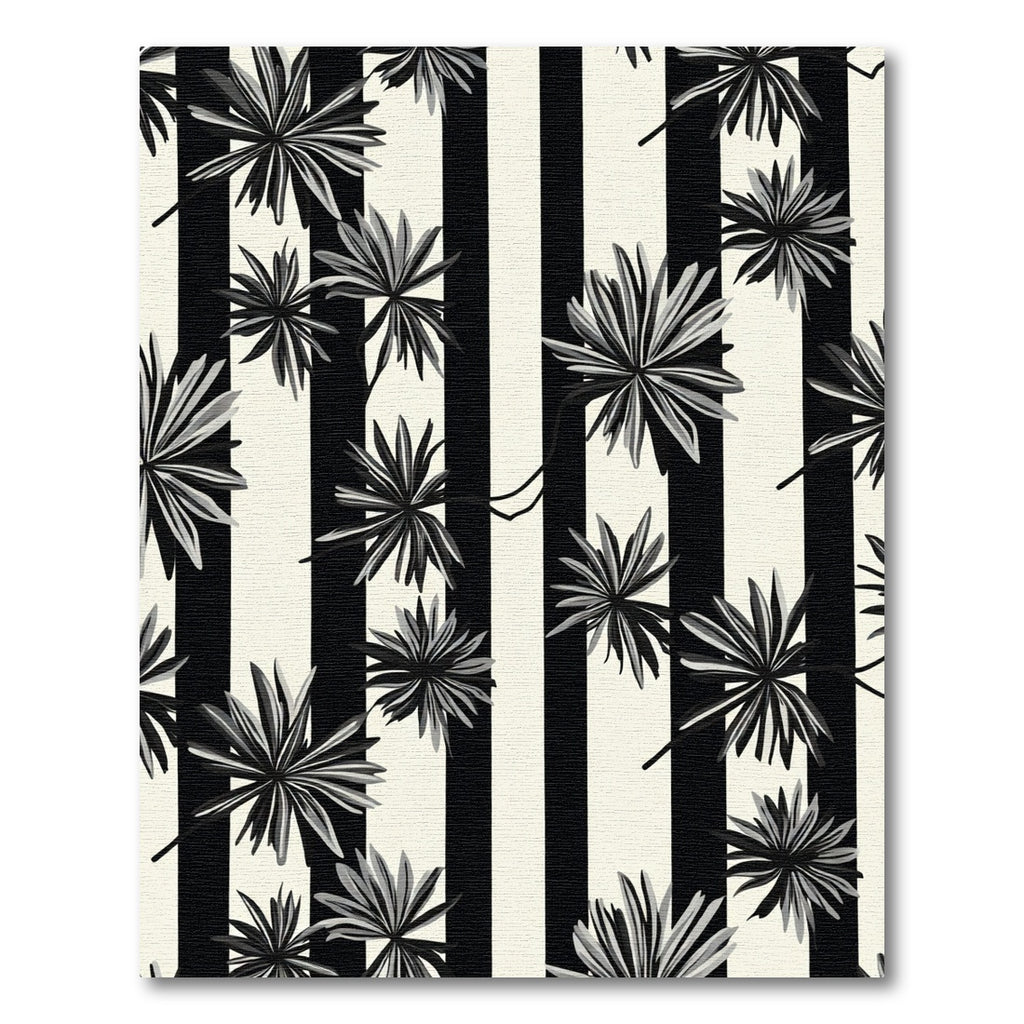 Monochrome Palm Frond Vertical Stripe Rug