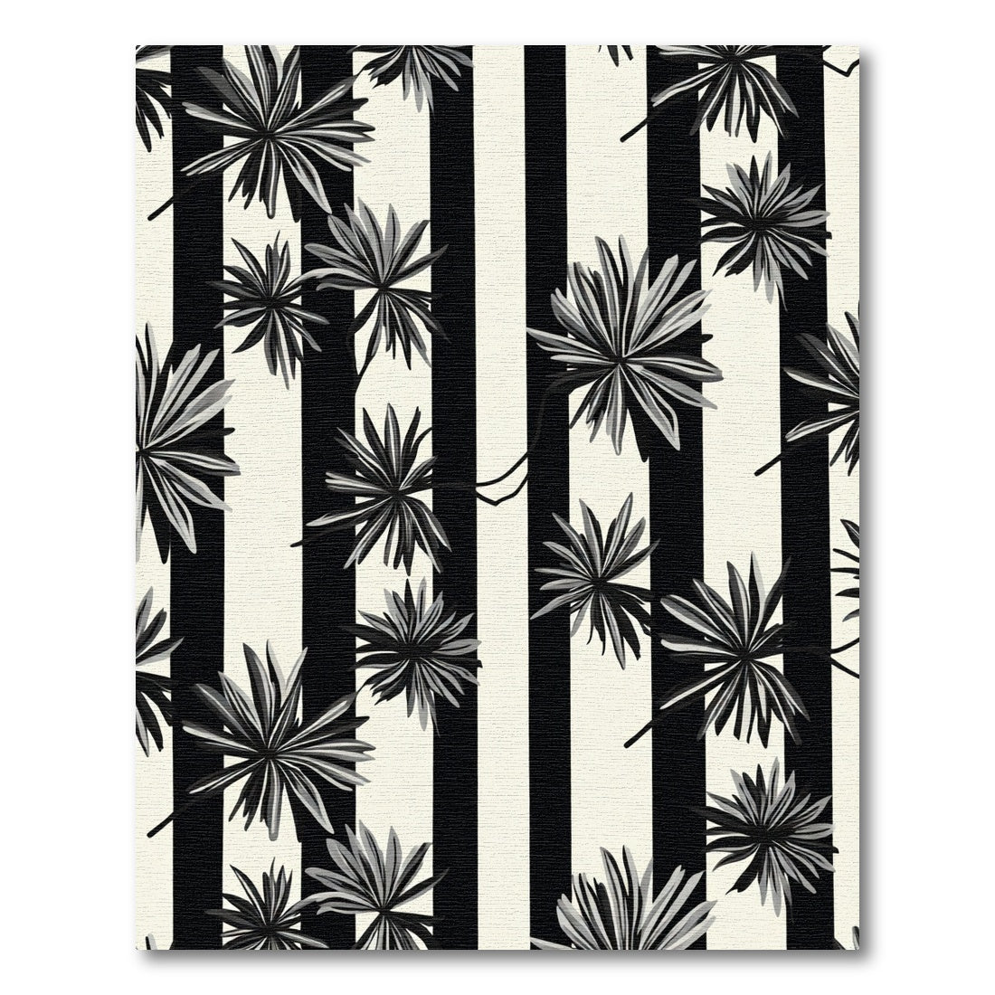 Monochrome Palm Frond Vertical Stripe Rug