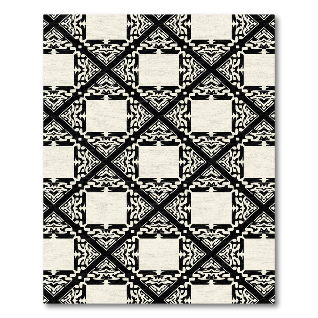 Black Cream Geometric Art Deco Square Rug