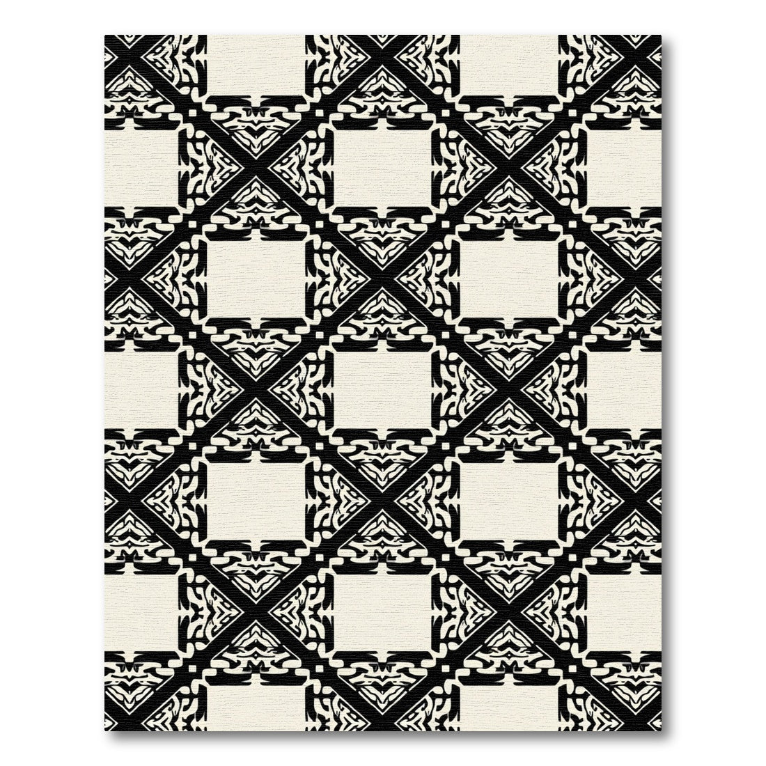 Black Cream Geometric Art Deco Square Rug