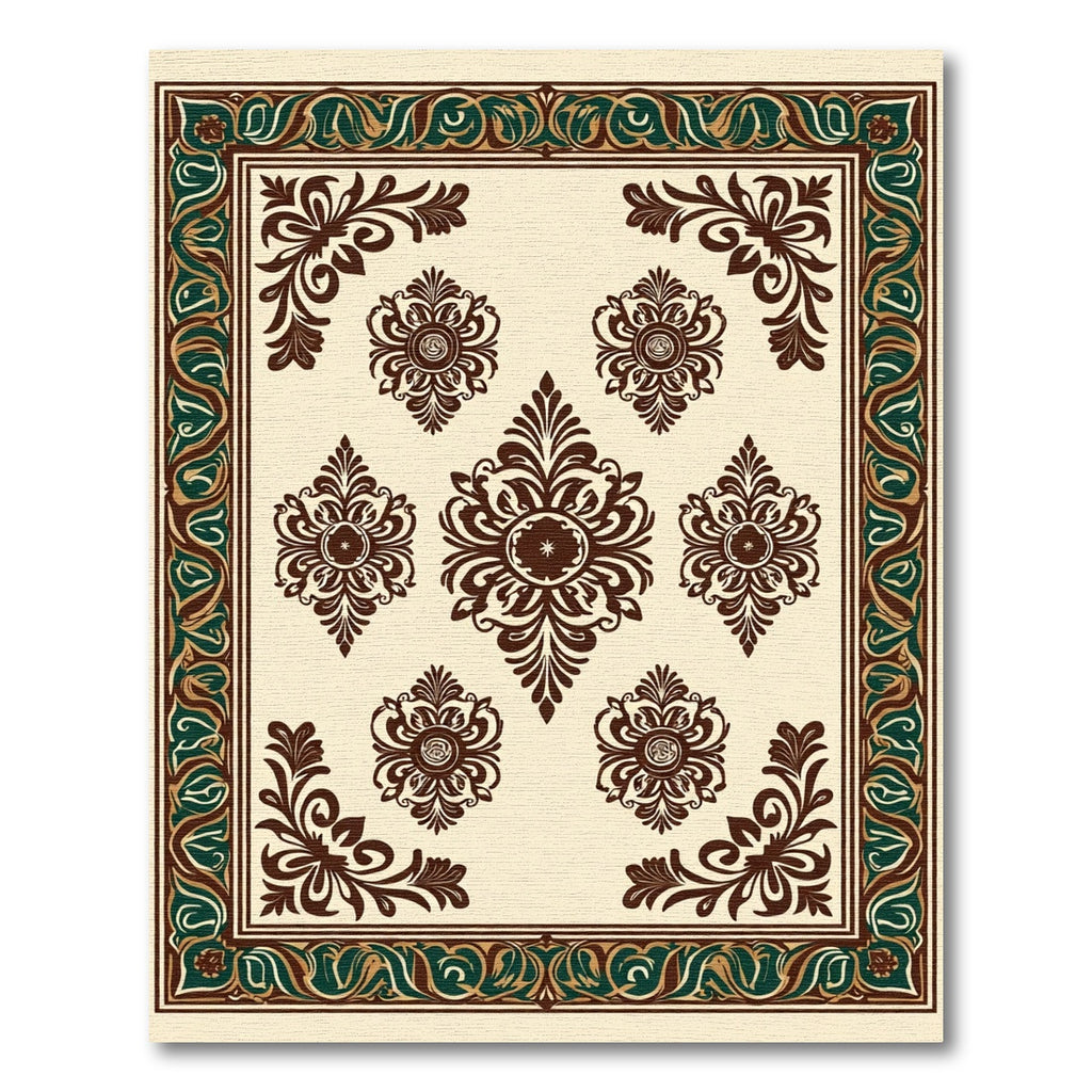 Rich Brown Cream Floral Damask Accents Rug