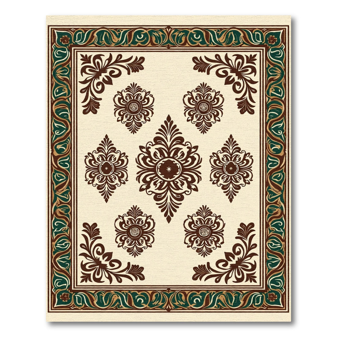 Rich Brown Cream Floral Damask Accents Rug